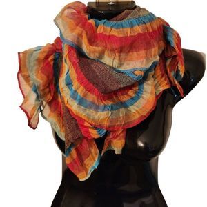 Rainbow colored Red Blue Yellow Ruffle Stretch Scarf Shawl Scrunch Wrap